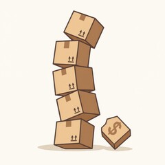 Fototapeta premium Stacked cardboard boxes with a dollar symbol on one box.