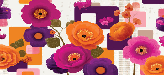 Colorful Flower Doodle Pattern with flower pattern and Space Elements on White Background Adobe Illustrator Artwork