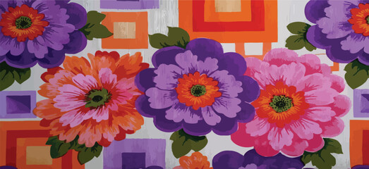 Colorful Flower Doodle Pattern with flower pattern and Space Elements on White Background Adobe Illustrator Artwork