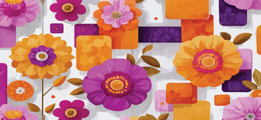 Colorful Flower Doodle Pattern with flower pattern and Space Elements on White Background Adobe Illustrator Artwork