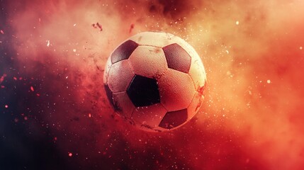 Fototapeta premium Dynamic Soccer Ball Accelerating Through Vibrant Colorful Explosion