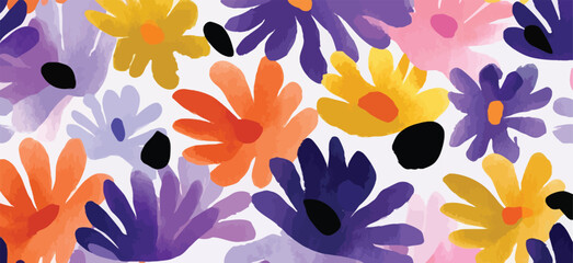 Colorful Flower Doodle Pattern with flower pattern and Space Elements on White Background Adobe Illustrator Artwork