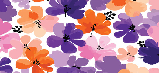 Colorful Flower Doodle Pattern with flower pattern and Space Elements on White Background Adobe Illustrator Artwork