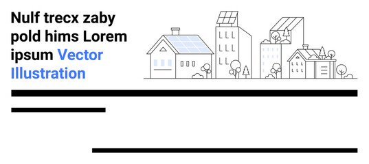 Modern houses equipped with solar panels, green energy systems, trees, and clean architecture. Ideal for renewable energy, eco-living, urban planning, sustainability, innovation architecture