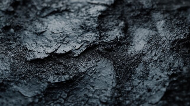 Close-up of dark gray, textured, cracked surface resembling clay or rock.