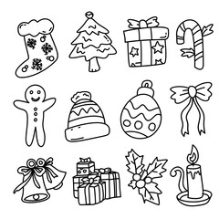 christmas icons line set for packaging or pattern