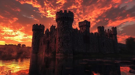 Fototapeta premium Fiery Sunset over Majestic Castle