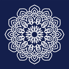 Elegant White Mandala on Navy Blue background