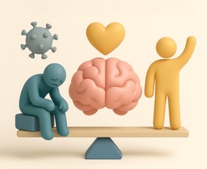 Post-Pandemic Mental Health Recovery In 3D Illustration - Generative AI