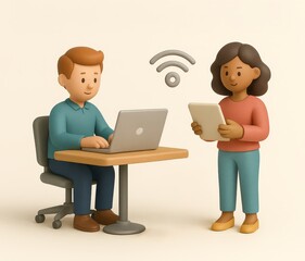 Hybrid Work And Smart Working Concept In 3D Illustration - Generative AI