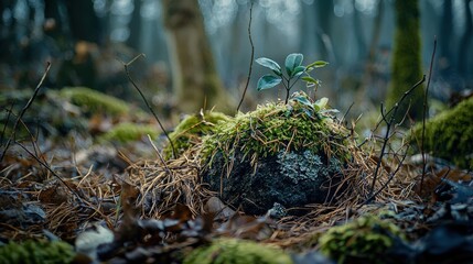 Emerging life in a serene forest nature photography mossy environment close-up perspective vitality concept