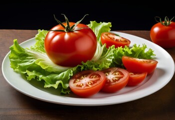 Tomatoes and lettuce on a plate Top with lettuce and tomatoes