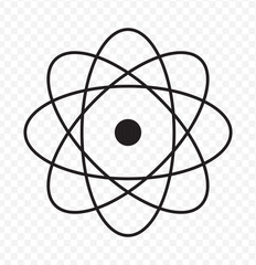 atom symbol, black isolated silhouette. atom icon Group symbol or sign vector. scientific atom symbol, logo, simple icon on Transparent Background. EPS 10.