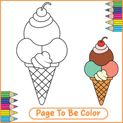 Cone Ice Cream Vector Coloring Page