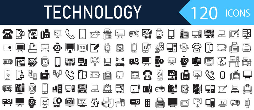 Information Technology Line Icons Set – Thin Outline Collection. Flat Design IT Icon. Big UI Pack