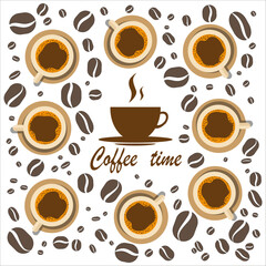 9 чашки кофе белый фон