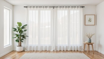 Elegant white curtain draped from a black rod, soft and textured window covering for enhanced privacy style