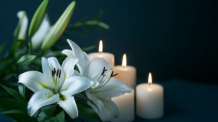 Elegant white lilies burning candles wallpapers