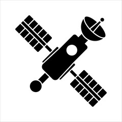satellite technology icon. telecommunication, antenna or signal receiving tower, parabola, space satellite for telecommunication. For your website, logo, app, UI design. Vector illustration.