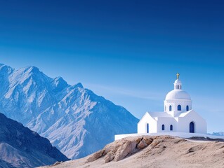 White chapel in mountains