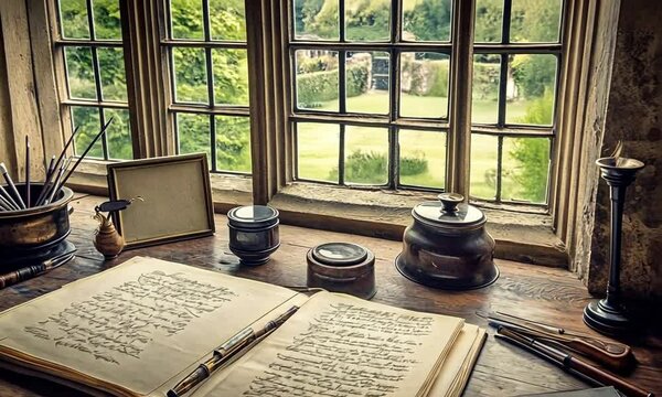 old book on the tabel in front of window