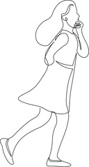 A girl is surprised in continuous line drawing style. Black linear sketch isolated on white background. Vector illustration