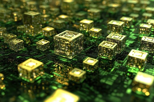 Golden cubes on circuit board