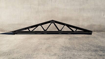 Black metal truss structure on concrete floor.