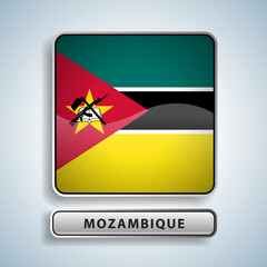 Mozambique flag square button Isolated on color gradient background. Exclusive Icon flag