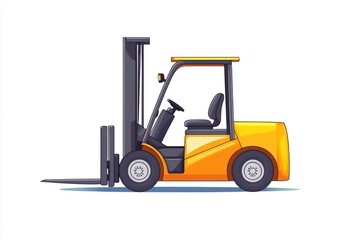 Yellow Forklift Truck isolated on white. Forklift . Construction Vehicle. Industrial Forklift Machine. Heavy Forklift Truck on white. Forklift Truck isolated on white. Logistic and Cargo Concept.	