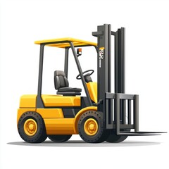 Yellow Forklift Truck isolated on white. Forklift . Construction Vehicle. Industrial Forklift Machine. Heavy Forklift Truck on white. Forklift Truck isolated on white. Logistic and Cargo Concept.	