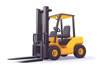 Yellow Forklift Truck isolated on white. Forklift . Construction Vehicle. Industrial Forklift Machine. Heavy Forklift Truck on white. Forklift Truck isolated on white. Logistic and Cargo Concept.	