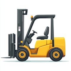 Yellow Forklift Truck isolated on white. Forklift . Construction Vehicle. Industrial Forklift Machine. Heavy Forklift Truck on white. Forklift Truck isolated on white. Logistic and Cargo Concept.	