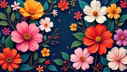 Continuous, vibrant floral motif Bold blossoms create endless design , tropical, seamless floral