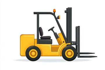 Yellow Forklift Truck isolated on white. Forklift . Construction Vehicle. Industrial Forklift Machine. Heavy Forklift Truck on white. Forklift Truck isolated on white. Logistic and Cargo Concept.	