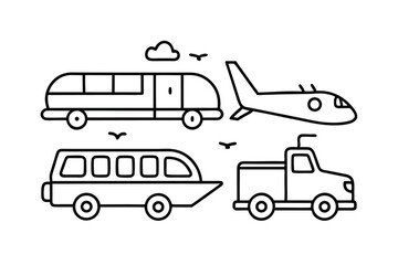 Transport and Travel Hand Drawn Line Symbols