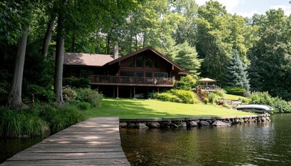 Obraz premium Lakeside log cabin home