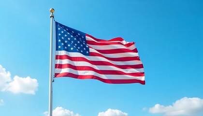 Fototapeta premium American Flag Waving Proudly Under a Clear Sky