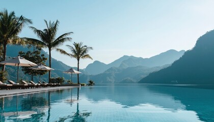Tranquil poolside, mountain view