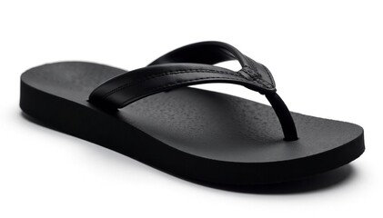Single black flip-flop, isolated on white background , close-up, background