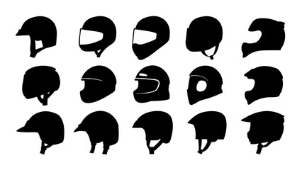 set of helmet silhouette vector on tranparent background