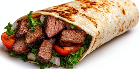 Grilled Beef Wrap with Fresh Vegetables and Tortilla