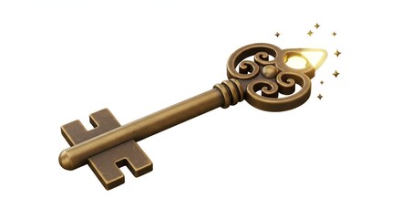 Vintage Key with Glowing Light Unlock Achievement or Opportunity Concept