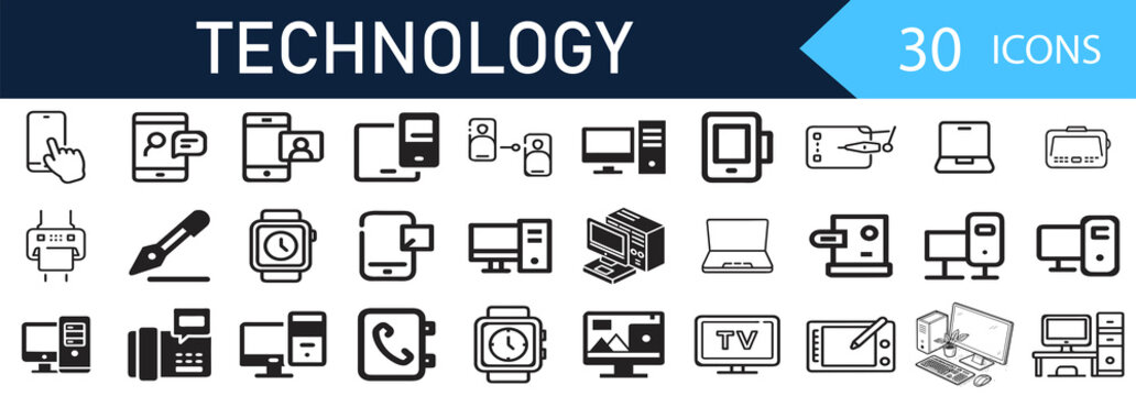 Information Technology Line Icons Set – Thin Outline Collection. Flat Design IT Icon. Big UI Pack