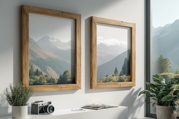 Two framed nature photographs displayed on a wall.
