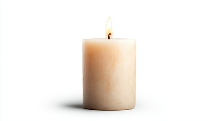 A peaceful, serene image of a simple white candle gently flickering, creating a warm and inviting atmosphere, perfect for relaxing or meditative moments in life.