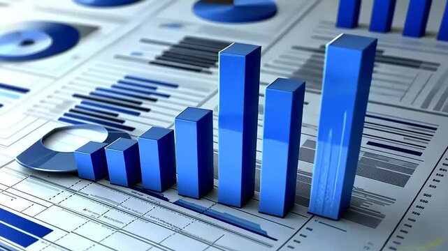 3 d illustration of financial graph over black background with business symbols