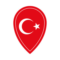 Turkey location pin isolated on a white. Location pointer for indicating locations related to Turkey. Vector icon for mobile apps, UI and web design