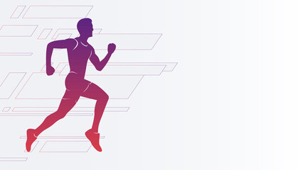 Runner's Legs Poster Illustration Design. Minimalist Sports Poster with Purple Background Color. Running Man Flat Illustration	
