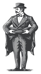 Obraz premium Vintage Woodcut Illustration of a Dapper Man in Formal Attire